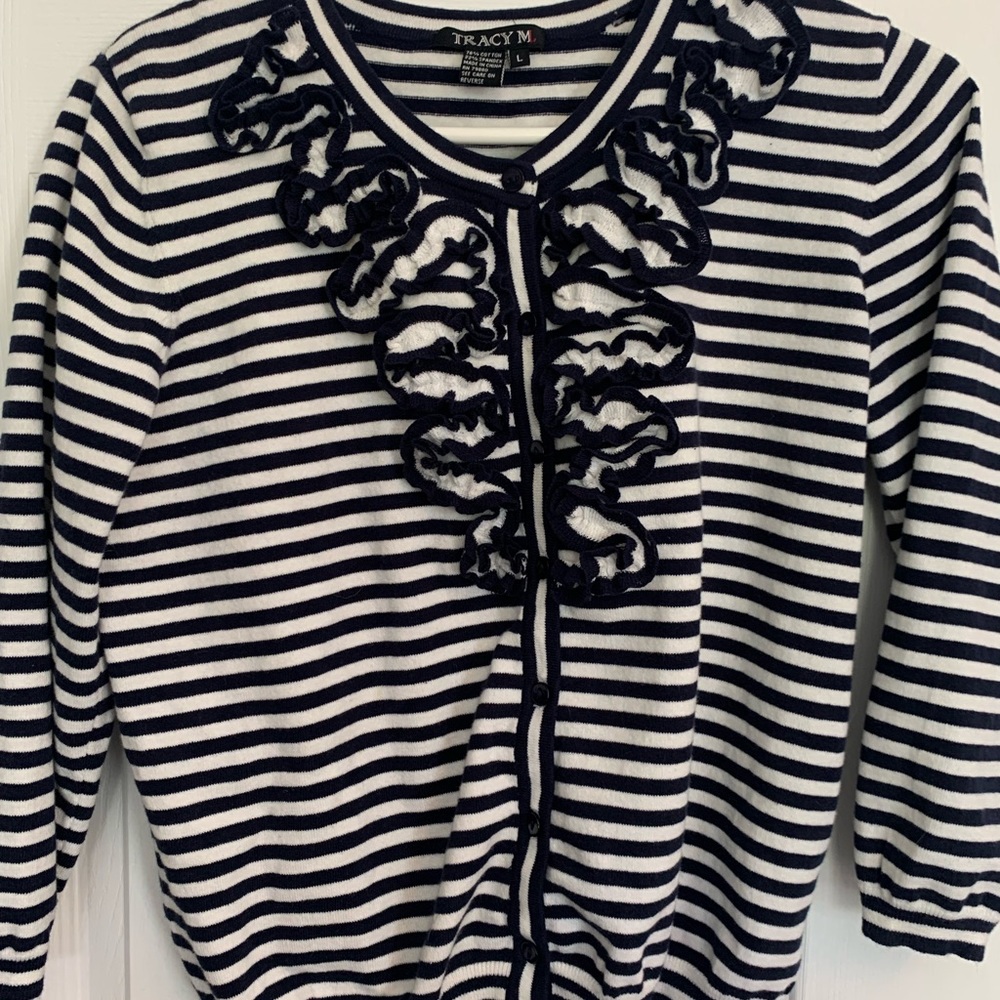 Navy and white sweater